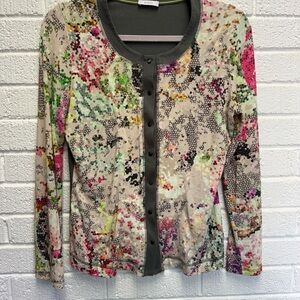 RIANI Olive Green Top with Geometric Lime Accent